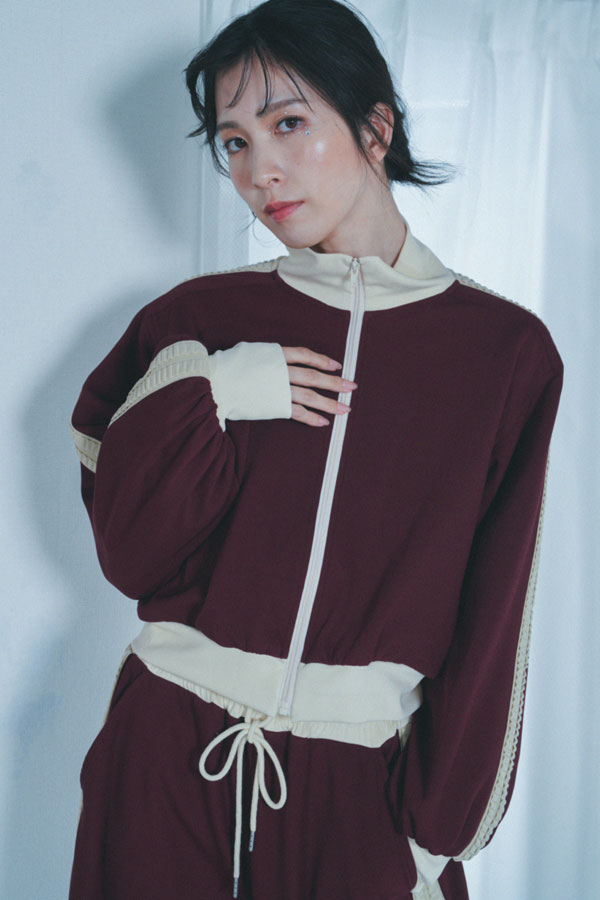 【Nora Lily】「elle」Lady Wavy Line Track Top-BORDEAUX Jersey-224542089-69F