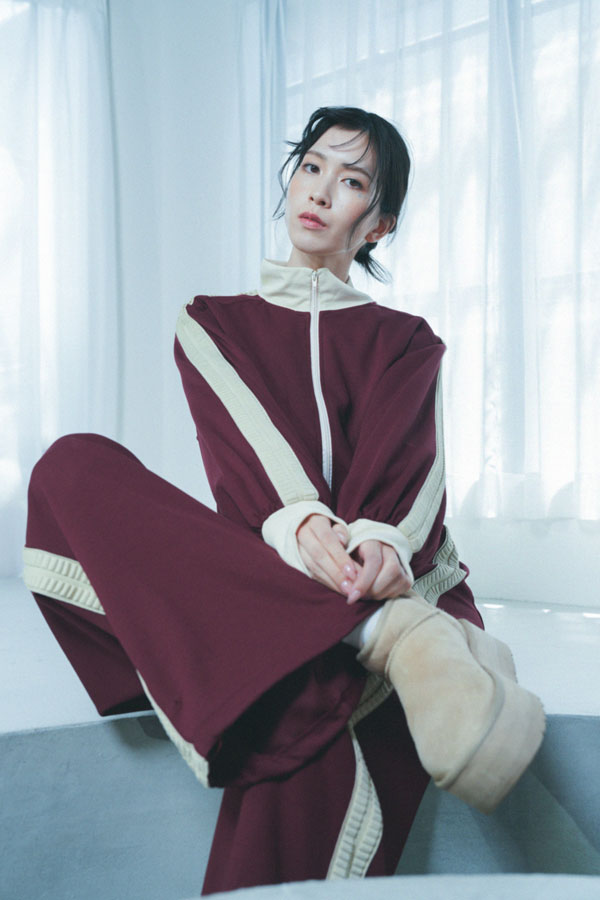 【Nora Lily】「elle」Lady Wavy Line Track Top-BORDEAUX Jersey-224542089-69F