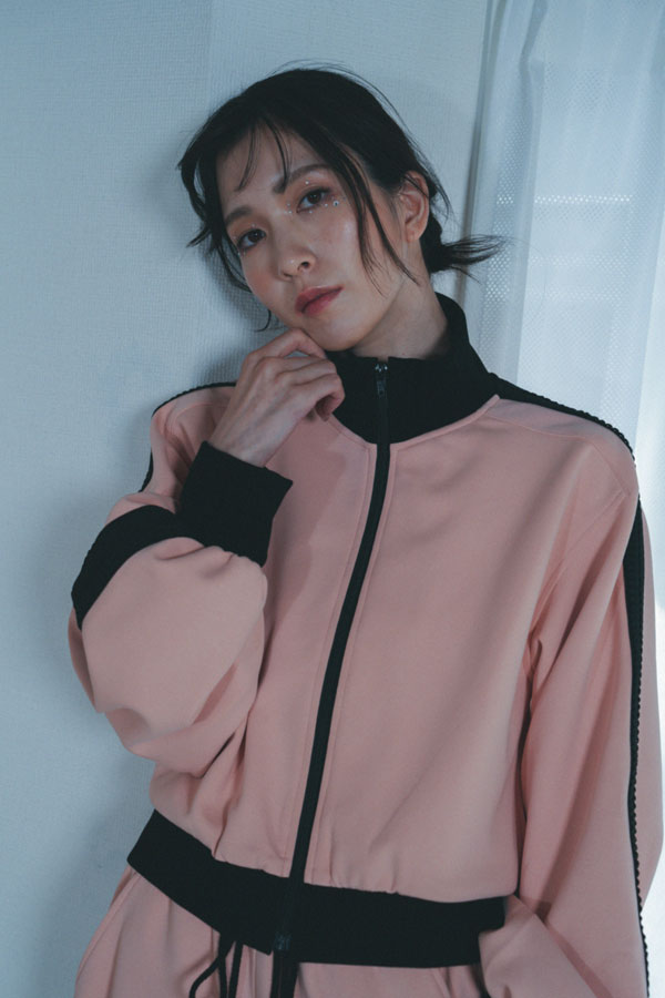 【Nora Lily】「elle」Lady Wavy Line Track Top-Baby PINK Jersey-224542089-71F