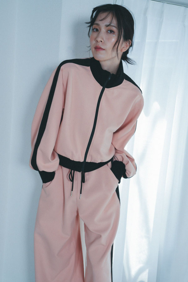 【Nora Lily】「elle」Lady Wavy Line Track Top-Baby PINK Jersey-224542089-71F