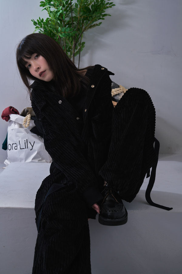 【Nora Lily】Big WELE Corduroy Cargo Pants (UNISEX)-BLACK-224560057-19F