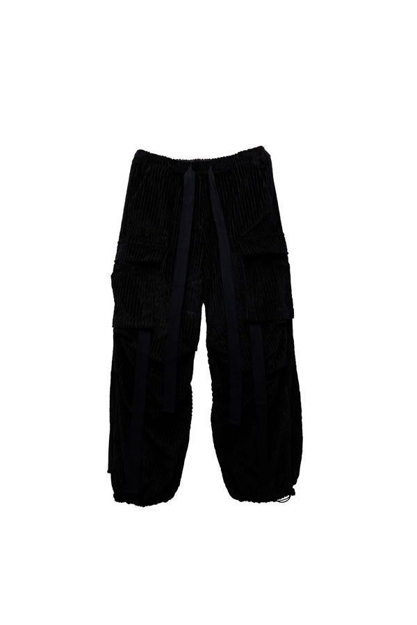 【Nora Lily】Big WELE Corduroy Cargo Pants (UNISEX)-BLACK-224560057-19F