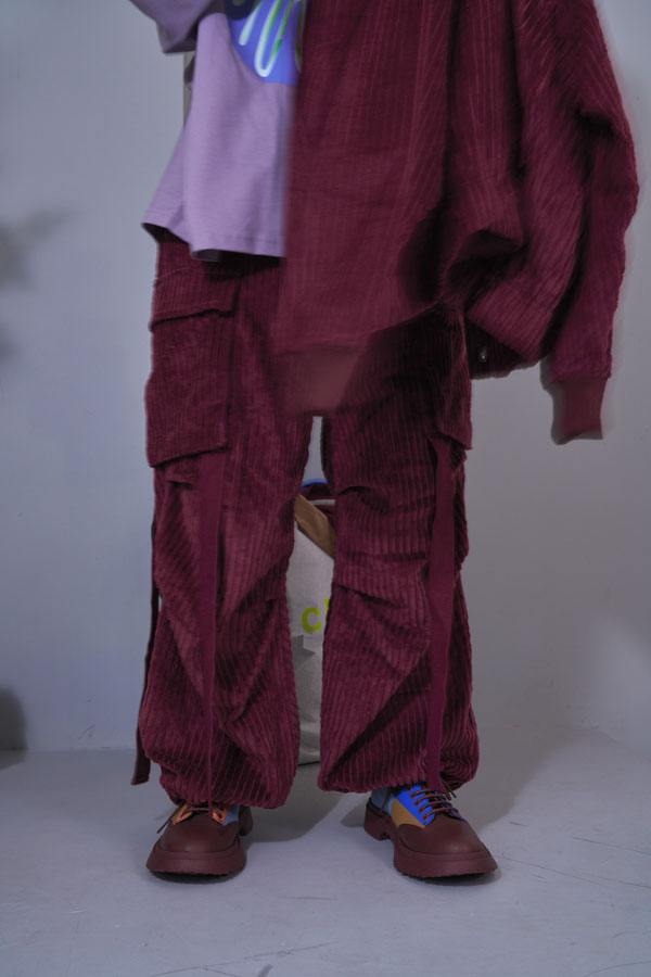 【Nora Lily】Big WELE Corduroy Cargo Pants (UNISEX)-BORDEAUX-224560057-69F