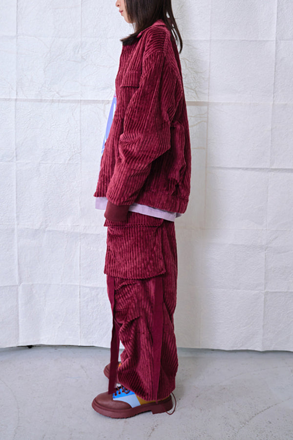 【Nora Lily】Big WELE Corduroy Cargo Pants (UNISEX)-BORDEAUX-224560057-69F