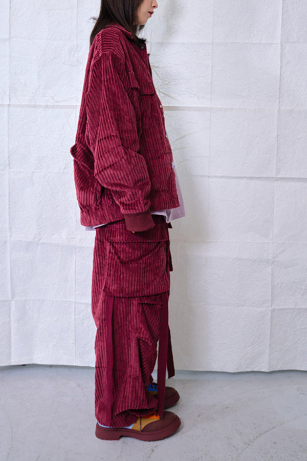 【Nora Lily】Big WELE Corduroy Cargo Pants (UNISEX)-BORDEAUX-224560057-69F