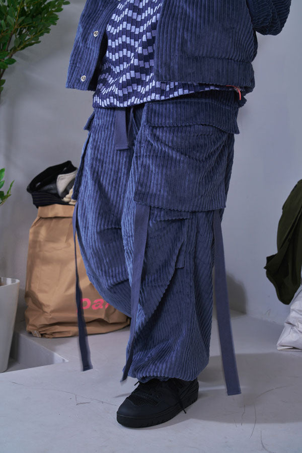 【Nora Lily】Big WELE Corduroy Cargo Pants (UNISEX)-BLUE Grey-224560057-92F