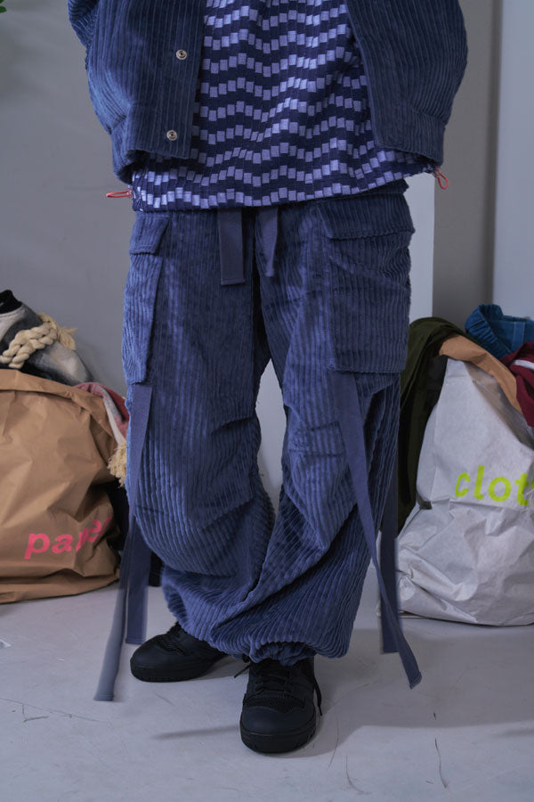 【Nora Lily】Big WELE Corduroy Cargo Pants (UNISEX)-BLUE Grey-224560057-92F