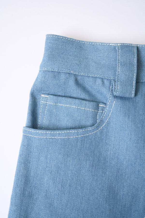 【Nora Lily】Tuck dimensional Wide Pants (UNISEX)-Light BLUE DENIM-224560058-90F