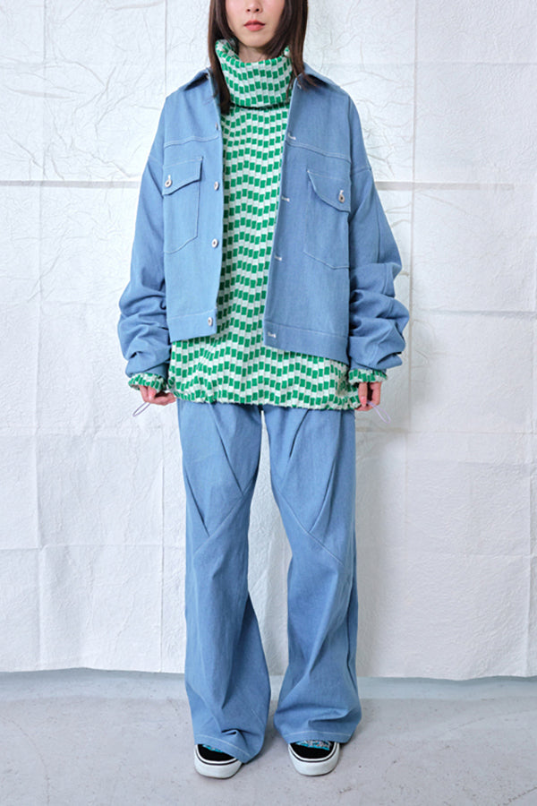 【Nora Lily】Tuck dimensional Wide Pants (UNISEX)-Light BLUE DENIM-224560058-90F