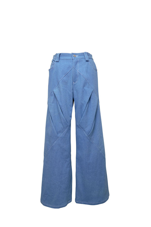 【Nora Lily】Tuck dimensional Wide Pants (UNISEX)-Light BLUE DENIM-224560058-90F