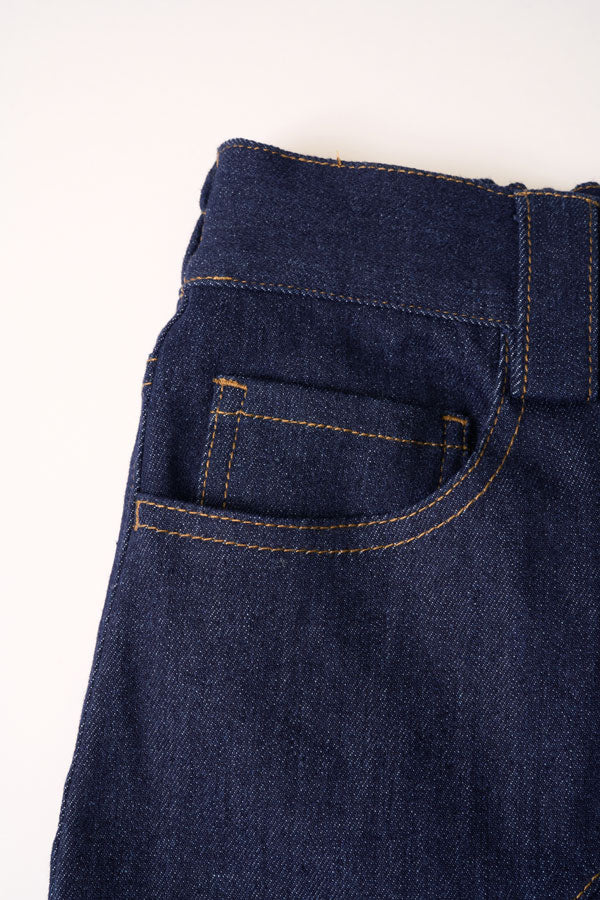 【Nora Lily】Tuck dimensional Wide Pants (UNISEX)-Indigo DENIM-224560058-92F