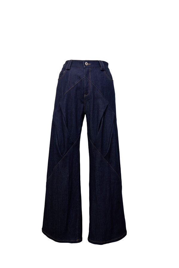 【Nora Lily】Tuck dimensional Wide Pants (UNISEX)-Indigo DENIM-224560058-92F