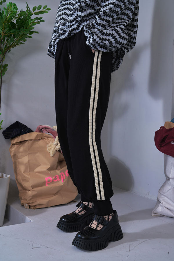 【Nora Lily】Wavy Line Track Pants (UNISEX)-BLACK Jersey -224560059-19F