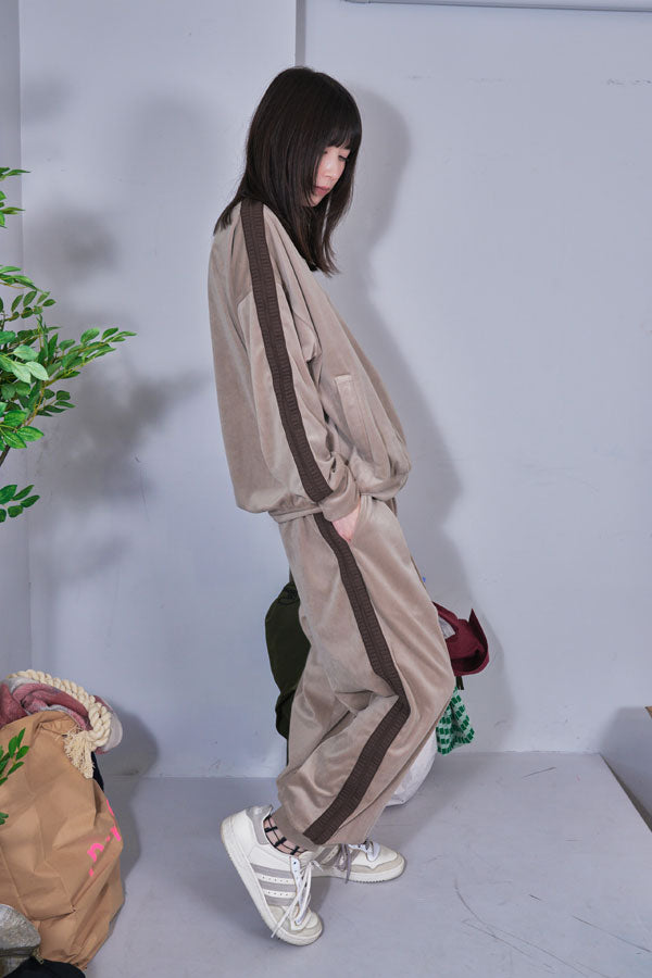 【Nora Lily】Wavy Line Track Pants (UNISEX)-BEIGE Velvet-224560059-52F