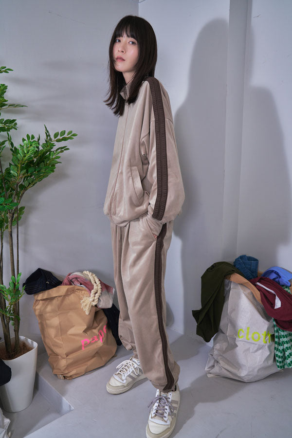 【Nora Lily】Wavy Line Track Pants (UNISEX)-BEIGE Velvet-224560059-52F