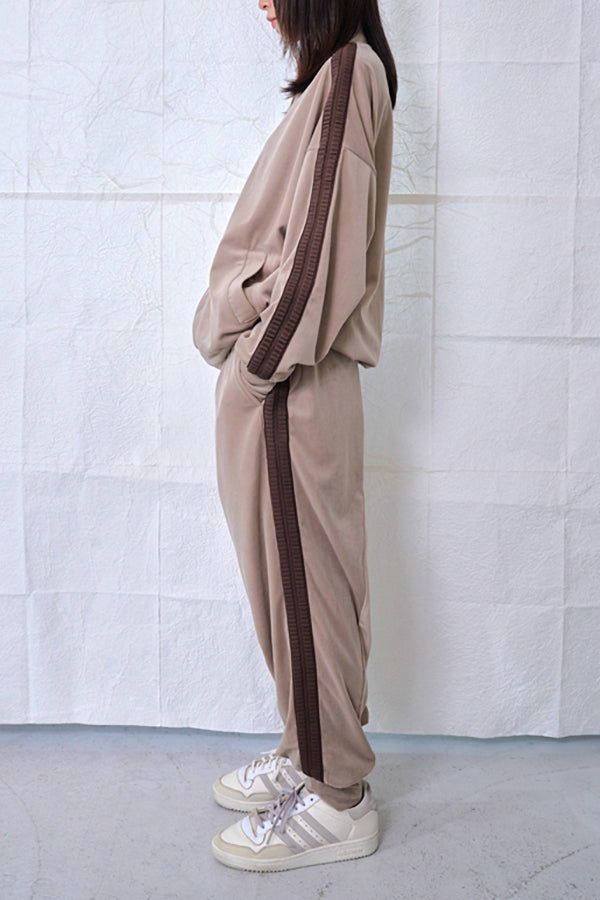 【Nora Lily】Wavy Line Track Pants (UNISEX)-BEIGE Velvet-224560059-52F