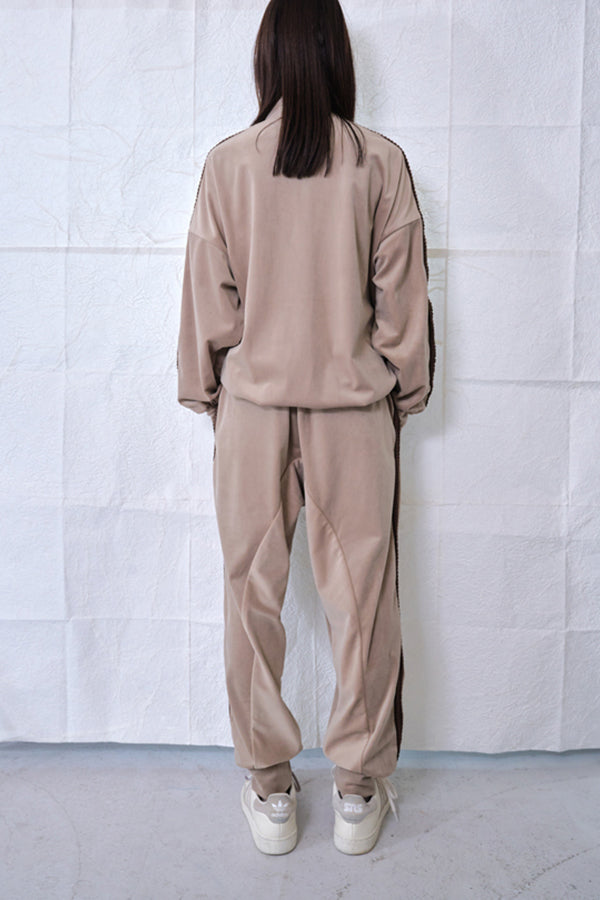 【Nora Lily】Wavy Line Track Pants (UNISEX)-BEIGE Velvet-224560059-52F