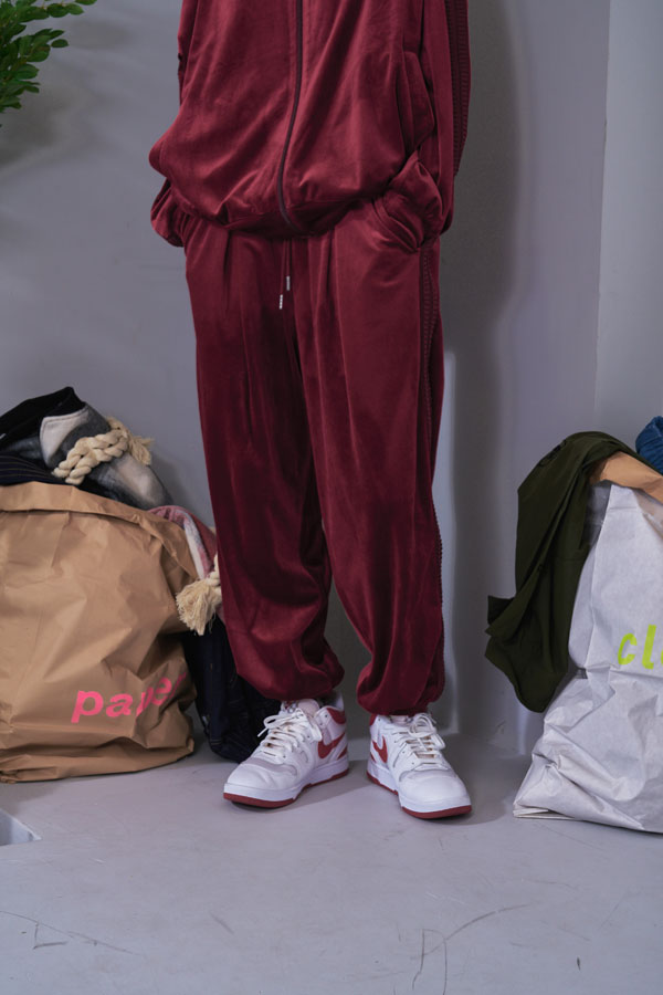 【Nora Lily】Wavy Line Track Pants (UNISEX)-BORDEAUX Velvet-224560059-69F