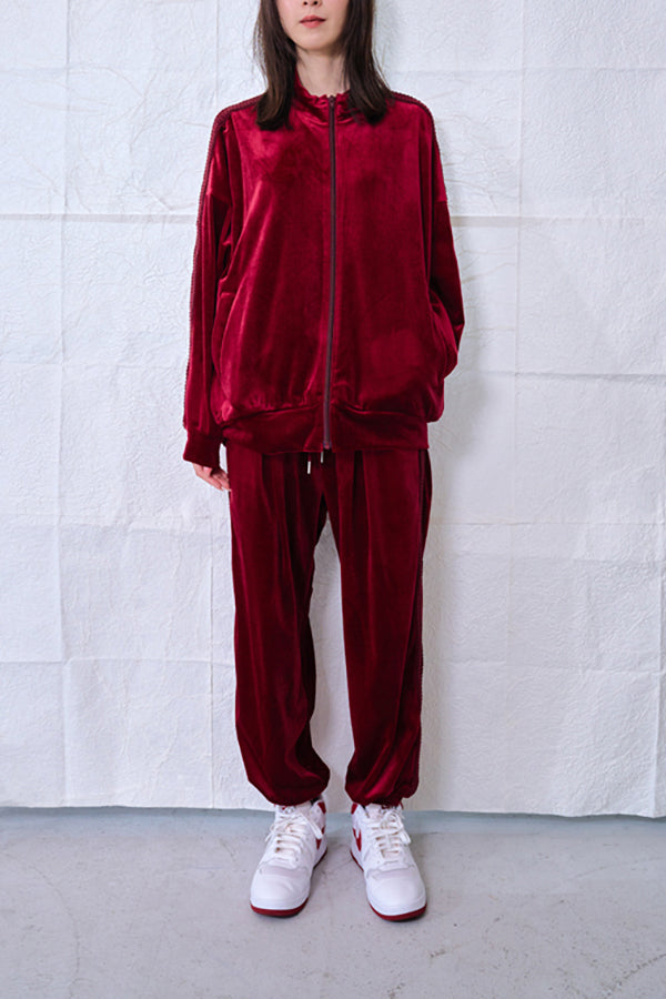 【Nora Lily】Wavy Line Track Pants (UNISEX)-BORDEAUX Velvet-224560059-69F