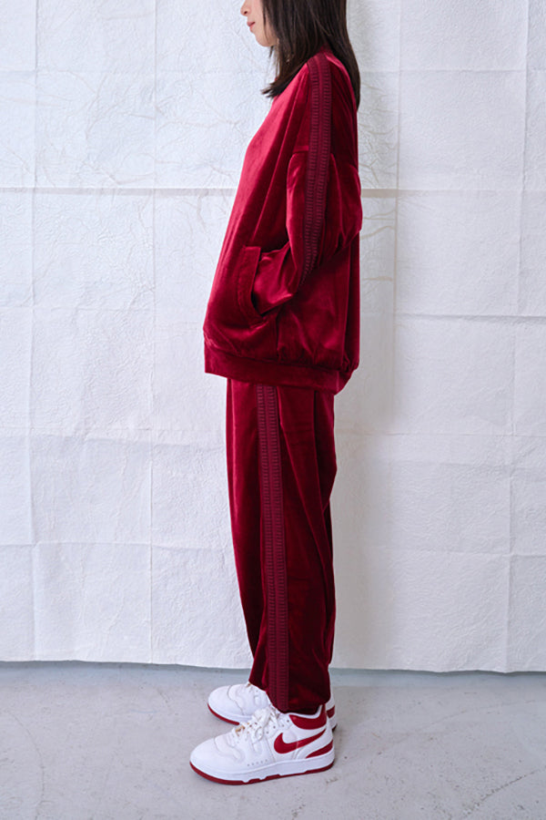 【Nora Lily】Wavy Line Track Pants (UNISEX)-BORDEAUX Velvet-224560059-69F