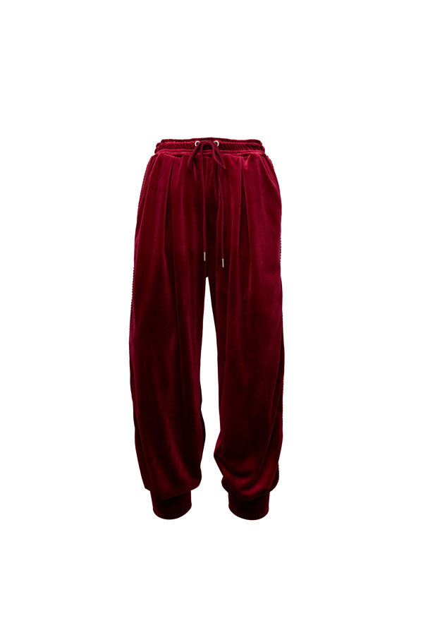 【Nora Lily】Wavy Line Track Pants (UNISEX)-BORDEAUX Velvet-224560059-69F