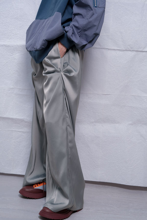 【Nora Lily】Mad Satin Flower Tuck Pants (UNISEX)-Grayish Khaki-224560061-12F