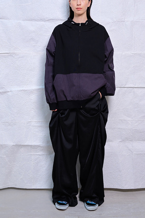 【Nora Lily】Mad Satin Flower Tuck Pants (UNISEX)-BLACK-224560061-19F