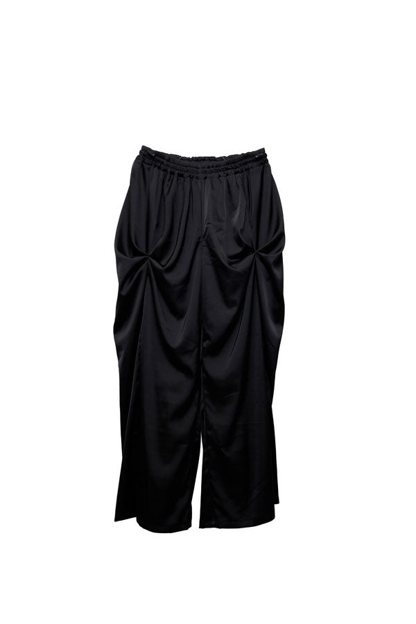 【Nora Lily】Mad Satin Flower Tuck Pants (UNISEX)-BLACK-224560061-19F