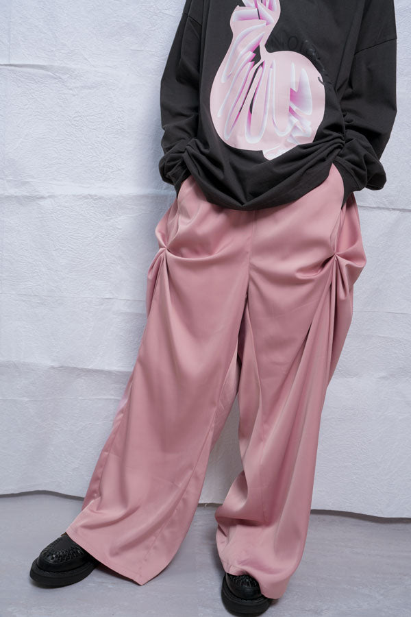 【Nora Lily】Mad Satin Flower Tuck Pants (UNISEX)-PINK-224560061-71F