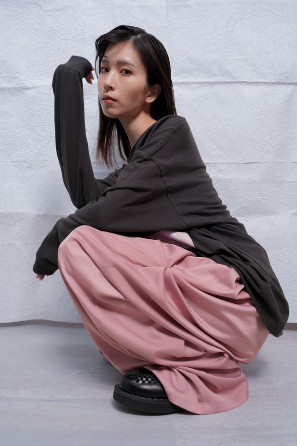 【Nora Lily】Mad Satin Flower Tuck Pants (UNISEX)-PINK-224560061-71F