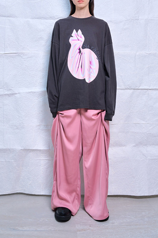 【Nora Lily】Mad Satin Flower Tuck Pants (UNISEX)-PINK-224560061-71F