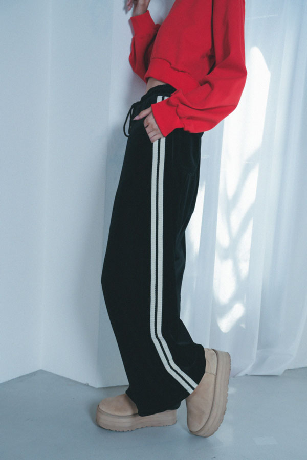 【Nora Lily】「elle」Lady Wavy Line Track Pants-BLACK Velvet-224560067-19F