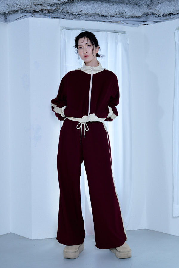 【Nora Lily】「elle」Lady Wavy Line Track Pants-BORDEAUX Jersey-224560067-69F