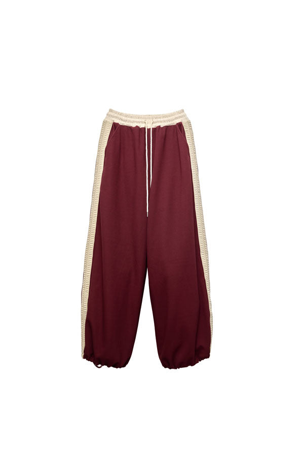 【Nora Lily】「elle」Lady Wavy Line Track Pants-BORDEAUX Jersey-224560067-69F