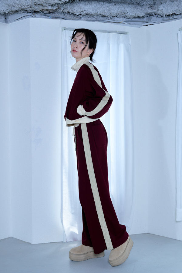 【Nora Lily】「elle」Lady Wavy Line Track Pants-BORDEAUX Jersey-224560067-69F