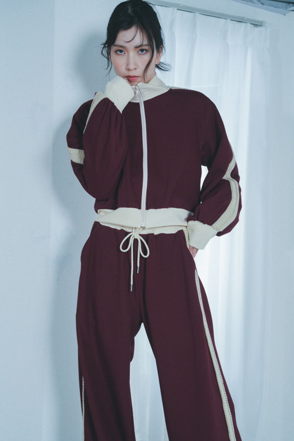 【Nora Lily】「elle」Lady Wavy Line Track Pants-BORDEAUX Jersey-224560067-69F