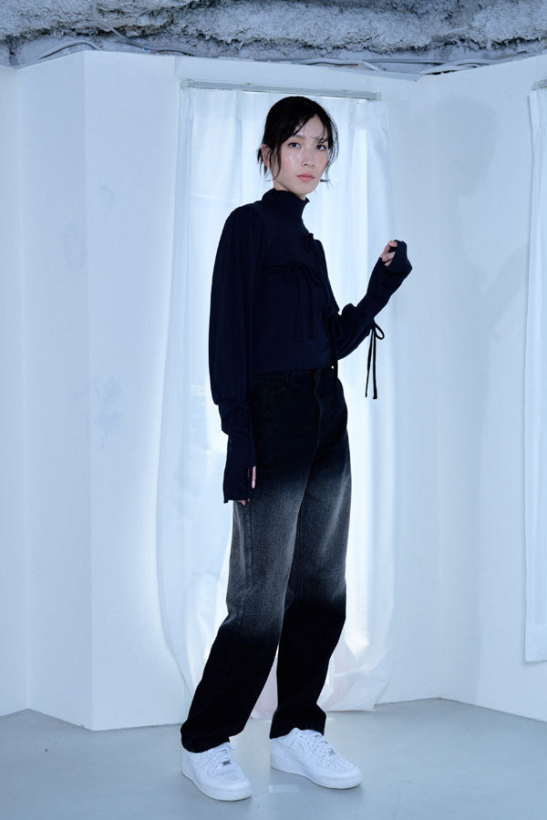 【Nora Lily】「elle」Sander Bleach Denim Pants-BLACK-224560068-19「S」＆「M」