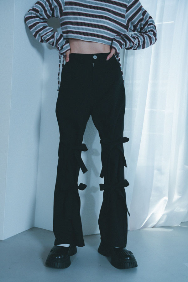 【Nora Lily】「elle」Ribbon Flare Pants-BLACK-224560070-19F