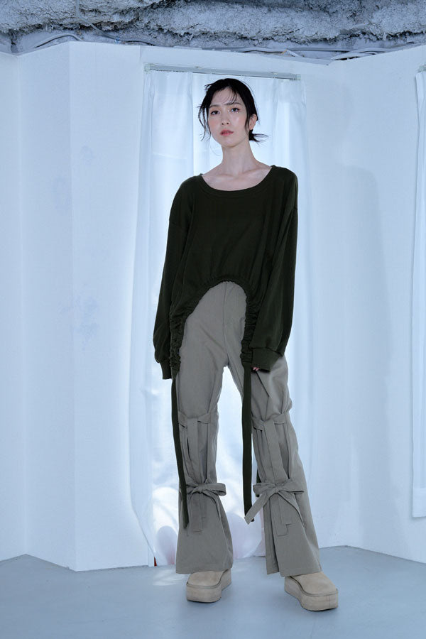 【Nora Lily】「elle」Ribbon Flare Pants-Sand BEIGE-224560070-52F