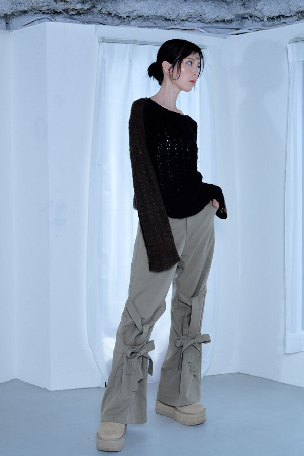 【Nora Lily】「elle」Ribbon Flare Pants-Sand BEIGE-224560070-52F