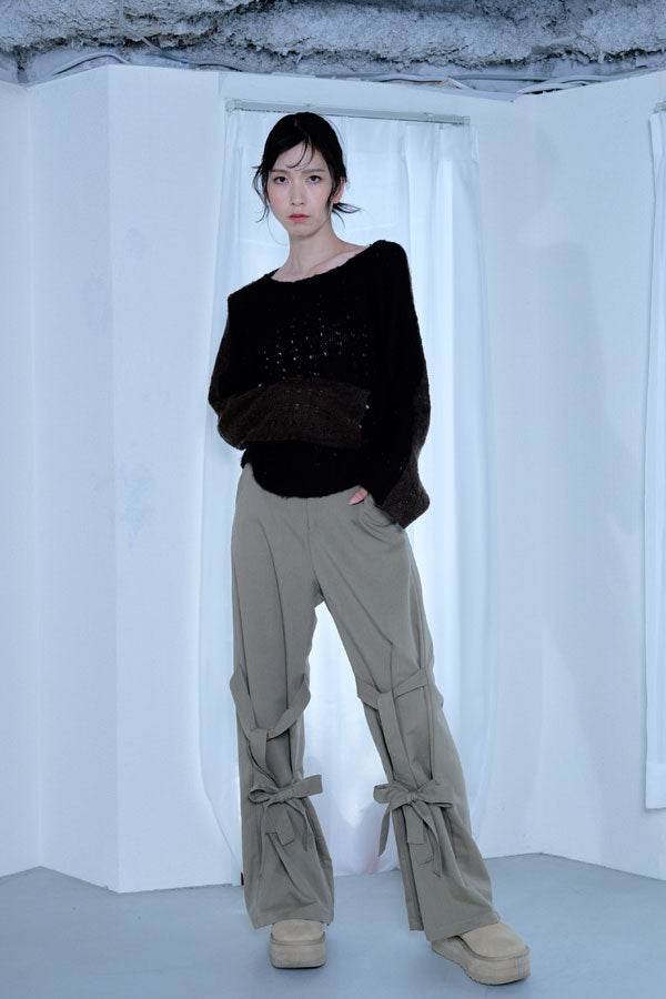 【Nora Lily】「elle」Ribbon Flare Pants-Sand BEIGE-224560070-52F