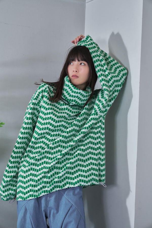 【Nora Lily】Patchwork Border Volume Neck Top (UNISEX)-GREEN Border-224580098-22F