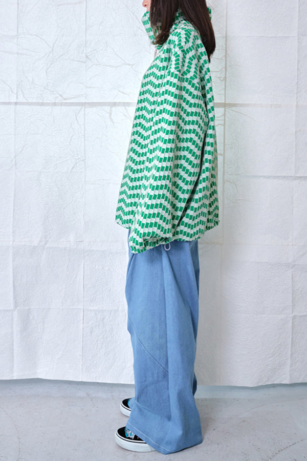 【Nora Lily】Patchwork Border Volume Neck Top (UNISEX)-GREEN Border-224580098-22F