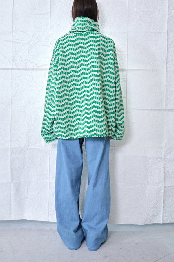 【Nora Lily】Patchwork Border Volume Neck Top (UNISEX)-GREEN Border-224580098-22F