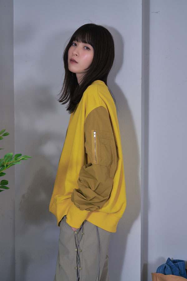 【Nora Lily】MA-1 Sleeve Pullover SWEAT (UNISEX)-MUSTARD-224580099-33F