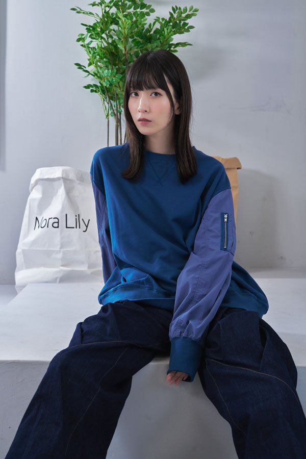 【Nora Lily】MA-1 Sleeve Pullover SWEAT (UNISEX)-BLUE navy-224580099-92F