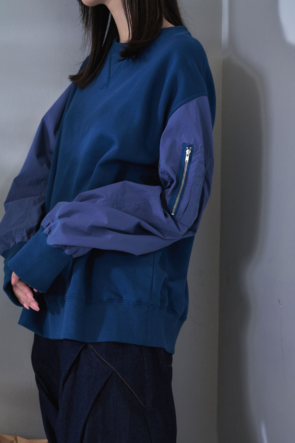 【Nora Lily】MA-1 Sleeve Pullover SWEAT (UNISEX)-BLUE navy-224580099-92F