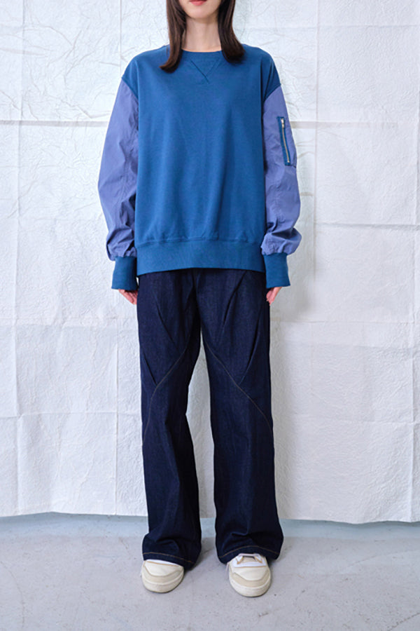 【Nora Lily】MA-1 Sleeve Pullover SWEAT (UNISEX)-BLUE navy-224580099-92F