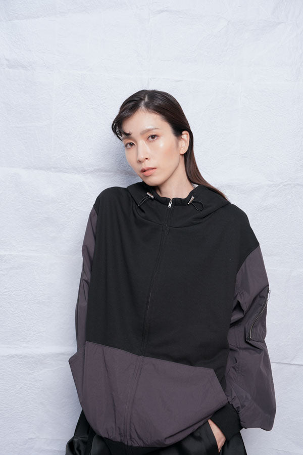 【Nora Lily】MA-1 Sleeve Zip Parka (UNISEX)-BLACK-224580100-19F