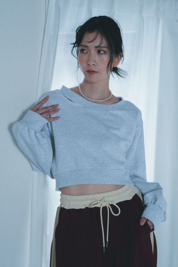 【Nora Lily】「elle」Slash Short SWEAT-Ash GREY-224580104-11F